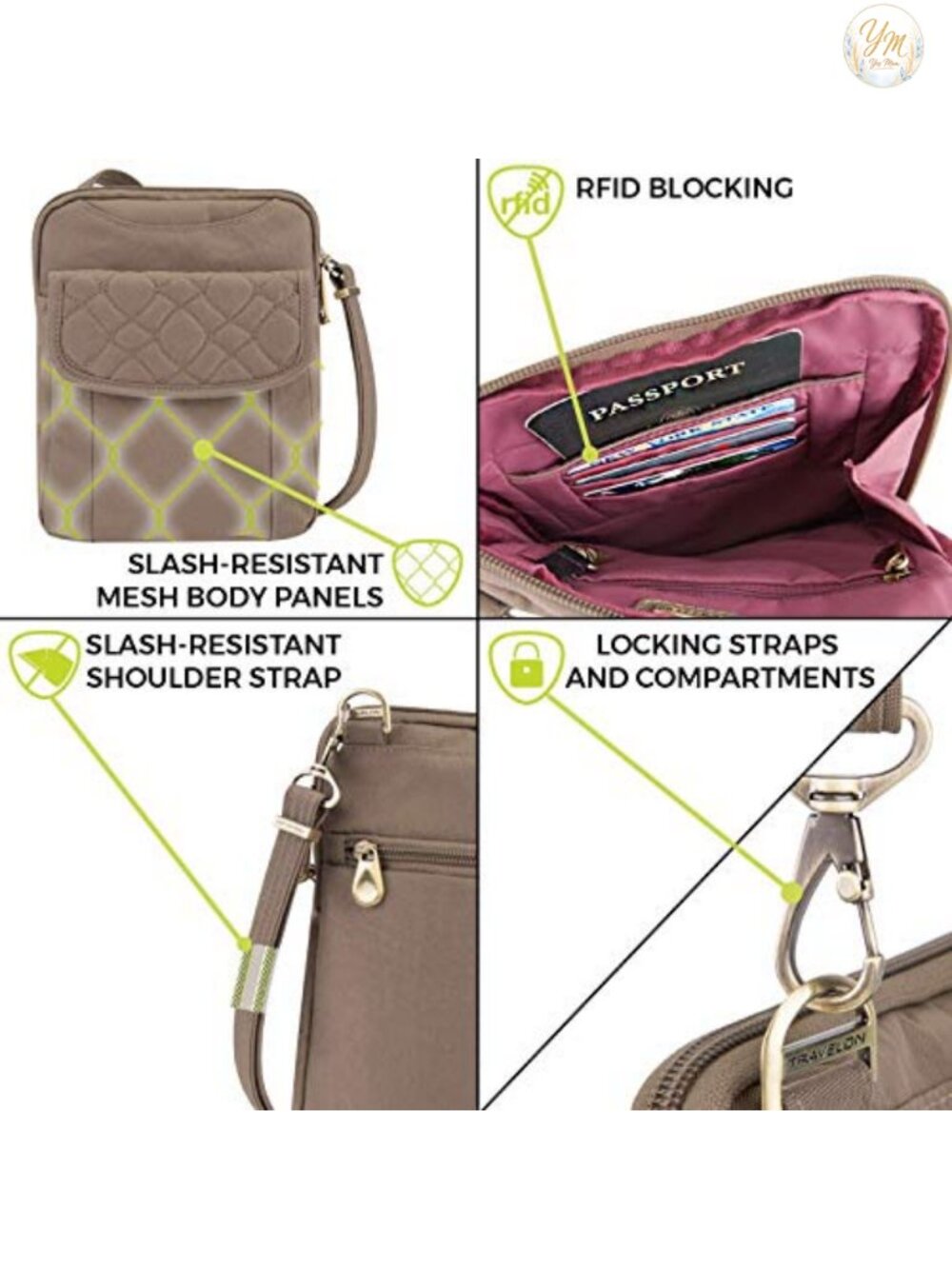 Anti-Theft Quilted Slim Pouch Crossbody with RFID Blocking Slash Resistant Nylon - Picture 4 of 6
